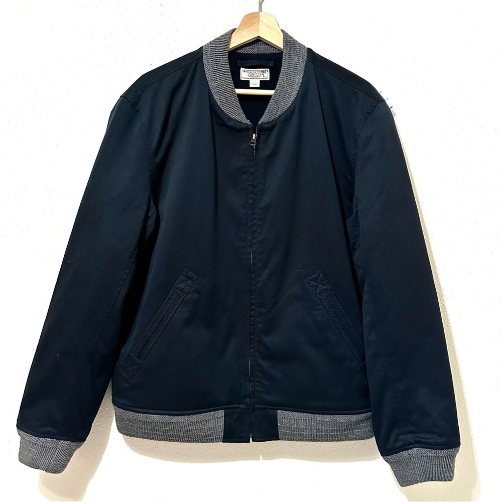 Men's J. Crew Wallace and Barnes line Navy Bomber Jacket with Grey Accents
